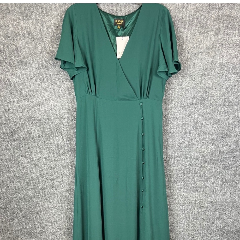 RSVP Sugarlips Maxi Dress Womens XL Green NEW Faux Wrap Flutter Sleeve Formal